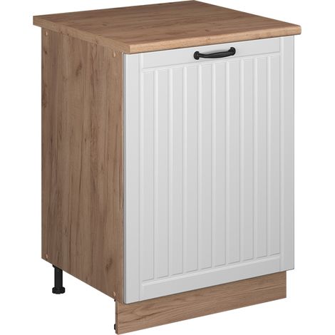 Mobiletto base cucina Fame-Line, Bianco rustico/Rovere dorato, 60 cm 1 anta con piano di lavoro, Vicco (1/5)