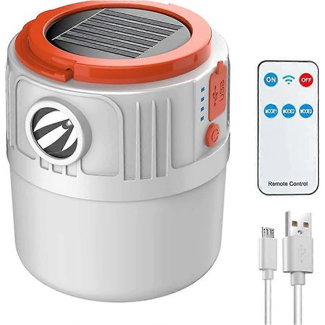 Lampe de camping LED rechargeable solaire et USB, étanche, 6 modes d'éclairage, portable pour l'extérieur. (1/5)