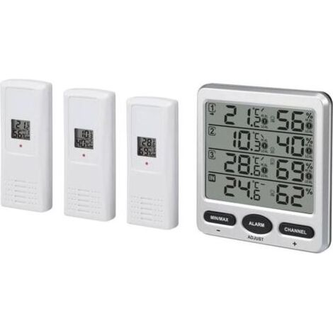 Thermo-hygromètre intérieur/extérieur sans fil LCD numérique 433 MHz à 8 canaux avec trois capteurs à distance Fonction d'alarme de niveau de confort d'hygromètre (1/4)