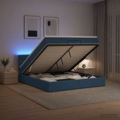 vidaXL Lit coffre avec matelas et LED Bleu 140 x 200 cm Tissu (1/5)