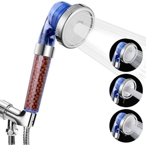 Pommeau de douche filtré, pomme de douche haute pression à économie d'eau avec perles filtrantes, pommes de douche à 3 réglages avec jet à main, pommes de douche Ecowater Spa avec tuyau et support pou (1/4)