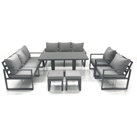 Fimous Garden Sofa Set Aluminium Furniture Rising Dining Tabe Set with 2 Chair 2 Small Footstools Dark Grey (1/5)