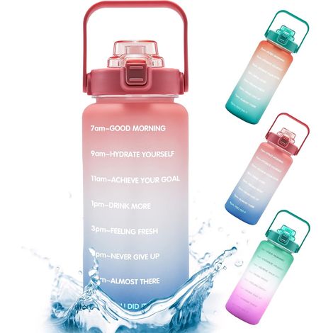 1 Gourde 1,9L avec indicateur de temps,paille intégrée,sans BPA,Tritan,sport,fitness,bureau (1/5)
