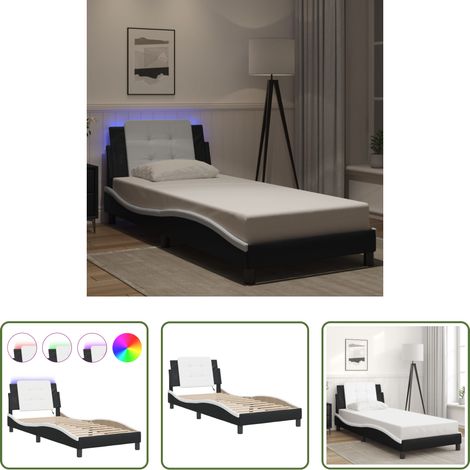 LED-Leuchten - Bettgestell mit LED ohne Matratze "Zadar" Schwarz und Weiß 100x200 cm (1/5)