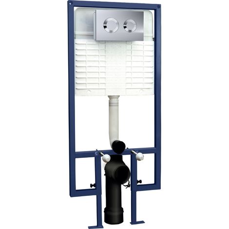 Round Dual Flush Concealed Cistern with Wall Hung Frame & Round Push Button Plate - Chrome