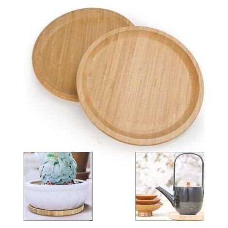 2 Piece Bamboo Saucers 20cm Round Bamboo Tray Bamboo Plant Saucer Round Serving Tray Saucer Flower Pot Wood for Cups, Tea Sets, Vase, Snacksdengyank (1/5)