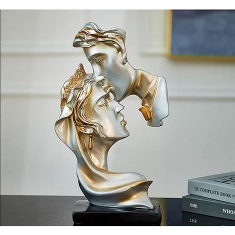 1 Statue Couple en Baiser, Résine Décorative, 26x12 cm, Décoration Intérieure Moderne pour Salon ou Bureau (1/4)