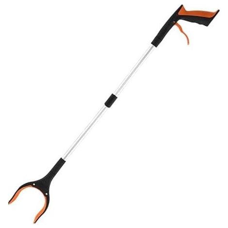 Paletta per rifiuti pieghevole – Pinza ergonomica con impugnatura ergonomica, potente strumento magnetico, ausilio portatile a lunga portata per anziani, giardino, strada, alluminio, silicone, arancio (1/5)