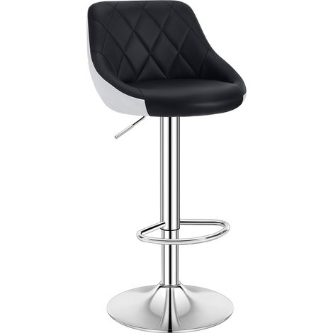 WOLTU 1 Pz Sgabello da Bar Sedia Cucina Imbottita Girevole in Metallo e Ecopelle Nero+Bianco