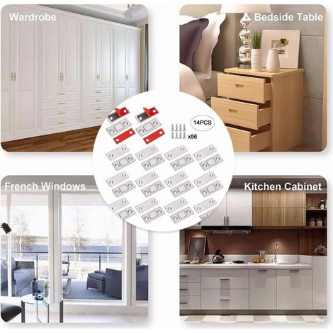 Set mit 14 magnetischen Türstoppern aus kaltgewalztem Stahl, kein Bohren erforderlich, für Schrank- und Schubladentüren (1/5)