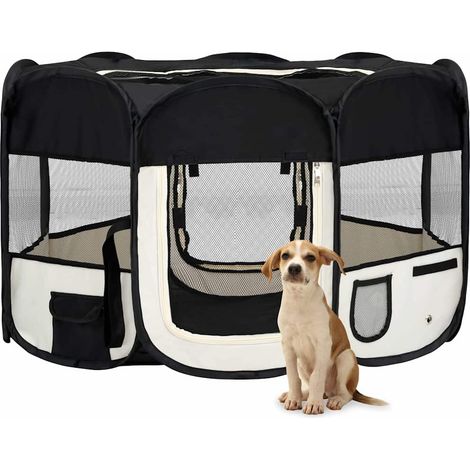Parc enclos pour animaux pliable - Chenil pour chiens avec sac de transport Noir 125x125x61cm BV984129 - BonneVie (1/5)