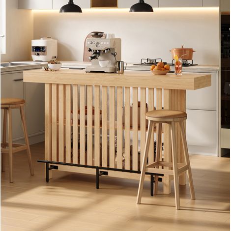 Table de bar avec repose-pieds et 2 étagères en MDF 160 x 40 x 105 cm OKWISH (1/5)