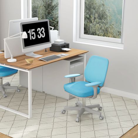 Fauteuil de bureau ergonomique inclinable à hauteur réglable avec 5 roulettes. 55 x 48 x 82,5-94,5 cm. Bleu.