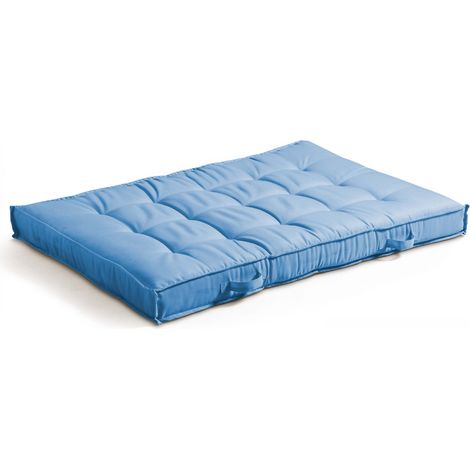 Oviala – Coussin palette matelassé bleu 120 x 80cm – Tissu polyester résistant UV – Triple rembourrage pour confort optimal – Poignée de transport
