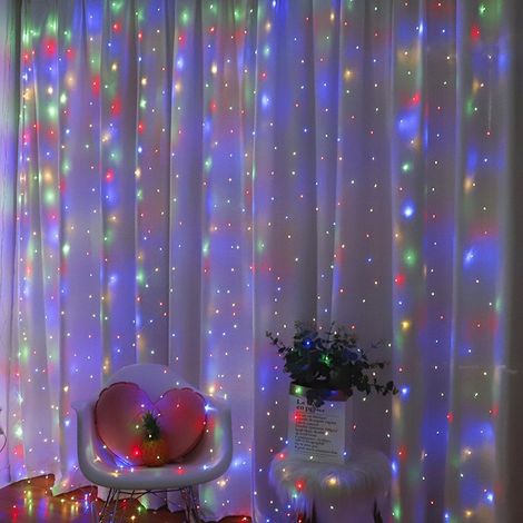 Weihnachtslichtervorhang, 3 m x 3 m, 300 LEDs, USB-Farblichtervorhang, wasserdichte Lichterkette für Schlafzimmer, Weihnachten, Hochzeit, Geburtstag, Fenster [Energieklasse F]