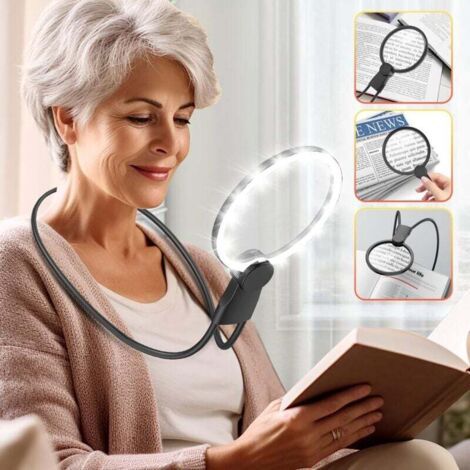 Loupe avec éclairage mains libres pour la lecture, loupe grossissante 5x de 5,1 pouces, portée autour du cou, pour la lecture, la couture et le point de croix (1/4)