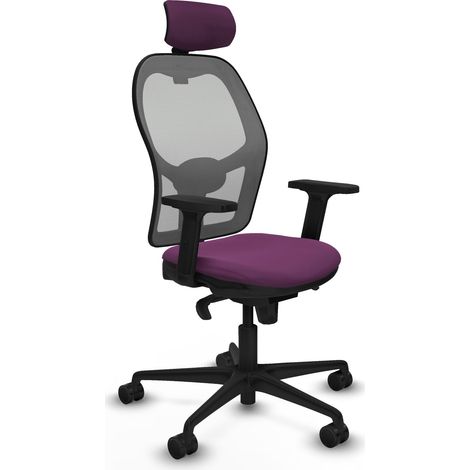 Jorquera sincro malla gris similpiel morado brazos 2D base nailon cabecero 2D ruedas 65mm nailon (1/5)