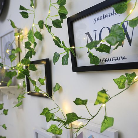 Guirlande lumineuse LED artificielle à piles, motif vigne et feuilles vertes, idéale pour la décoration de la maison et des mariages. Fonctionne à piles. (1/5)