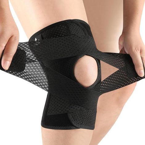 Ginocchiera a compressione traspirante in rete, taglia media - Cinghie regolabili e stabilizzatori laterali - Fascia sportiva per la corsa (1/5)