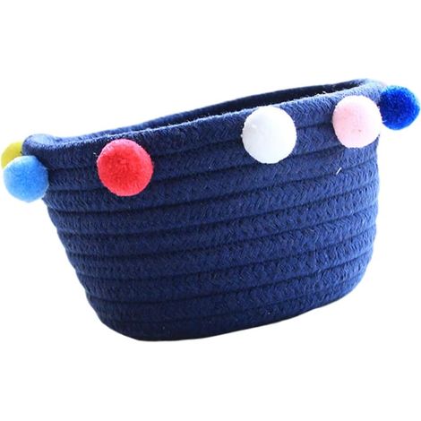 Panier de Rangement Tressé Poignées en Coton Bleu, Modèle Pliable (1/5)