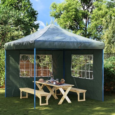 Parois latérales pour tonnelle avec fenêtre, lot de 2, 300 x 195 cm, vert, PE résistant aux UV et déperlant, panneaux universels avec fixation Velcro (1/5)