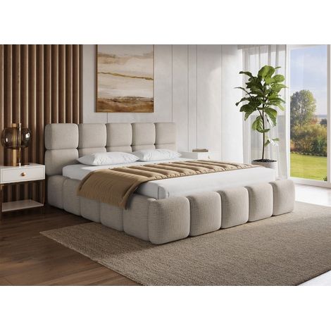 Lit coffre en velours chiné taupe 180x200 cm BUBBLE
