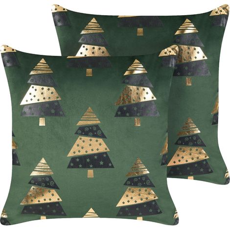 Set di 2 cuscini in velluto con stampa alberi di Natale rosso sfoderabili 45 x 45 cm Goldspruce