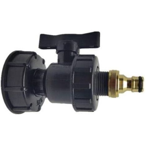 Adaptateur IBC, raccords de réservoir- Kits de raccords d'eau pour sortie de tuyau barbelé (S60 x 6 + valve + raccord de 1,9 cm) (1/3)
