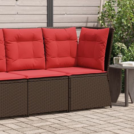 vidaXL Canapé d'angle de jardin avec coussins marron résine tressée (1/5)