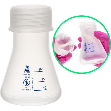 Erlenmeyerkolben, Kunststoff PP, mit Schraubverschluss, Fassungsvermögen 100 ml, mit Skala (1/3)