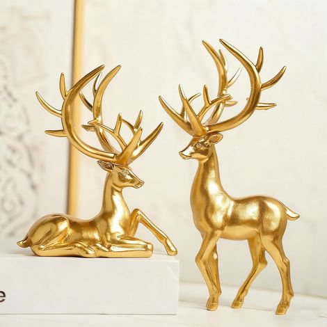Ornement Renne - Décoration Résine Noël Bureau Cheminée Salon - 2 Pièces