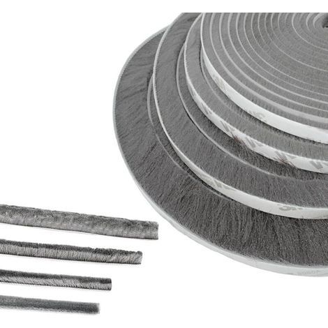 Guarnizione a spazzola per porte, 1 m (L) x 9 mm (P) x 23 mm (A), grigia, guarnizione insonorizzante per porte e finestre, guarnizione a spazzola adesiva (1/4)