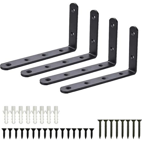 Fixing Brackets, 4pcs Angle Brackets, Stainless Steel Wall-Mounted Garage Shelf Bracket, Black L-Shaped Wall Bracket, Industrial DIY Furniture Decoration, Screw Connection (1/5)