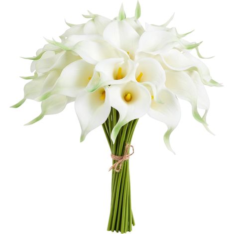 Bouquets de 12 fleurs artificielles (lys calla) en latex blanc, 33 cm, PU True Touch Fleur de Lys, pour bouquets de mariée, décoration de maison, décoration de table, baptême, anniversaire, compositio (1/5)