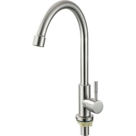 Grifo de cocina de agua fría, giratorio 360°, monomando, de acero inoxidable (1/5)