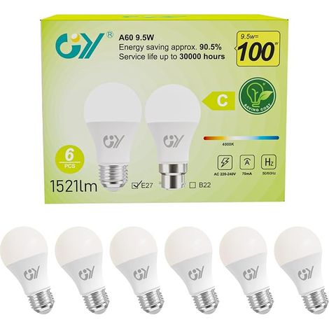 Ampoule LED E27 9.5W, 4000K Blanc Neutre 1521 lumens, A60 Ampoules E27 LED, Dépolie, Non-Dimmable (1/2)