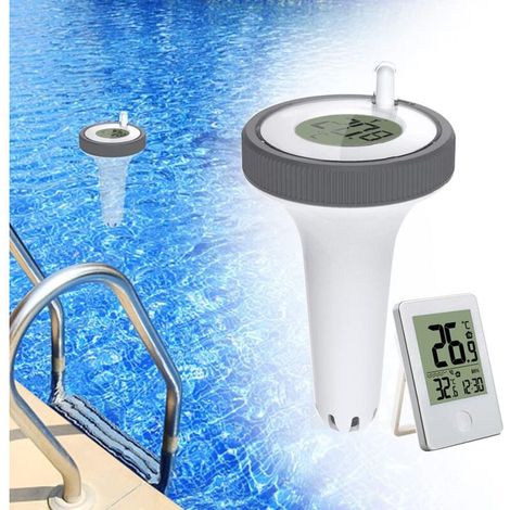 Thermomètre Intérieur et Extérieur Flottant sans Fil,Piscine Thermomètre Flottant Jauge,Thermomètre de Piscine Numérique avec écran LCD pour Bassin de Spa de Piscine Intérieure Extérieure 1jeu TONCHEA