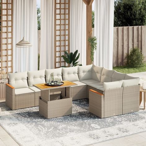 Juego de sofás jardín con cojines beige 10 pzas ratán sintético vidaXL (1/3)