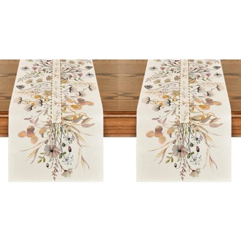 Chemin de table automnal Décoration de table pour la maison et les fêtes - 33 x 183 cm Motifs floraux et de feuilles sauvages ,(2 pièces) (1/5)