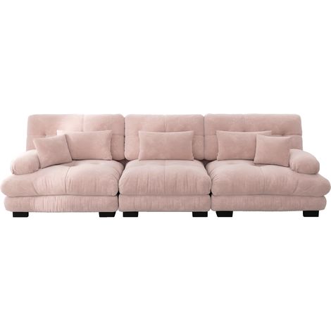 Sofá De Esquina Modular 3 Plazas, Asiento Profundo, Cojines De Respaldo Y Lumbar, Chenilla Rosa (1/5)