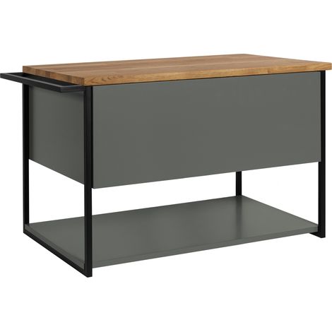 Meuble sous vasque suspendu LOV VERT avec porte-serviettes et plan en bois 80 cm (1/5)