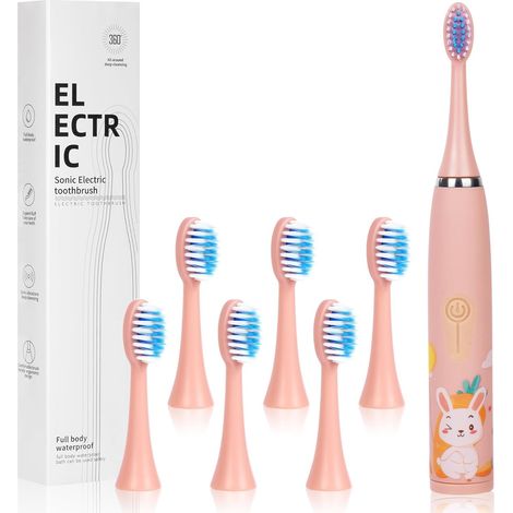 Brosse à Dents Électrique Enfants, Rose 4 Modes Nettoyage Brosse à Dents Sonique Rechargeable, Ultra-sileucieux Poils doux, Étanchéité IPX6 Minuterie de 2 mins 6 Têtes Brosse (1/5)