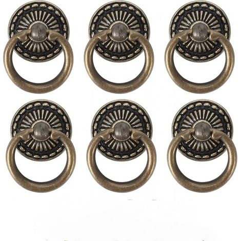 6PCS Poignee de Meuble Vintage Poignées de Tiroir Antique Poignée de Porte en Bronze pour Meuble Armoire Commode Porte Placard (1/5)