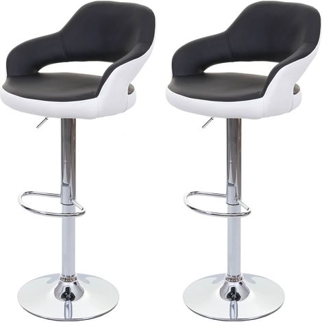 2x tabouret de bar HHG-261, chaise de comptoir avec dossier, rotatif, similicuir, noir/blanc