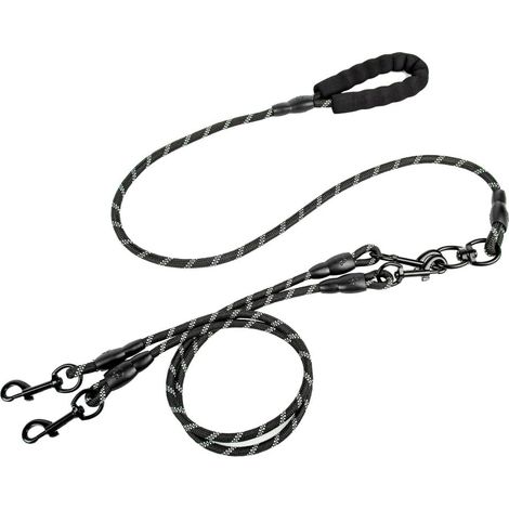 Tre guinzagli per cani - Rotazione a 360° senza attrito - Elastico ammortizzante - Per 3 cani di taglia grande fino a 68 kg - Nero (1/4)