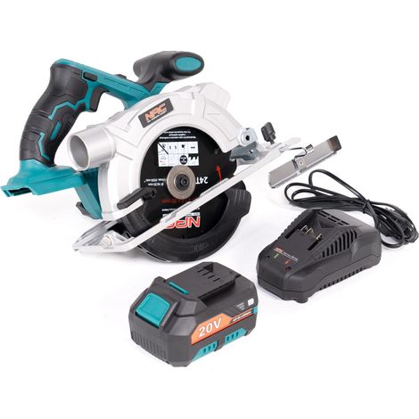 Sierra circular inalámbrica, NAC, CS-165-LI-20V, corte profesional en madera, disco 165 mm, 20V con batería 4.0Ah, guía láser, base de aluminio, diseño ergonómico