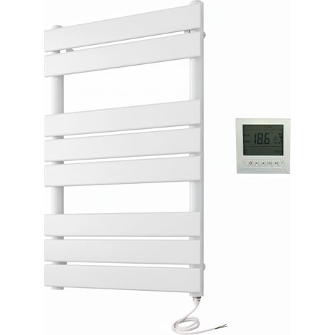 Richmond Electric Heated Towel Rail White 500mm W x 800mm H Flat Panel Bathroom Radiator + 7 Day Timer/Thermostat (1/4)