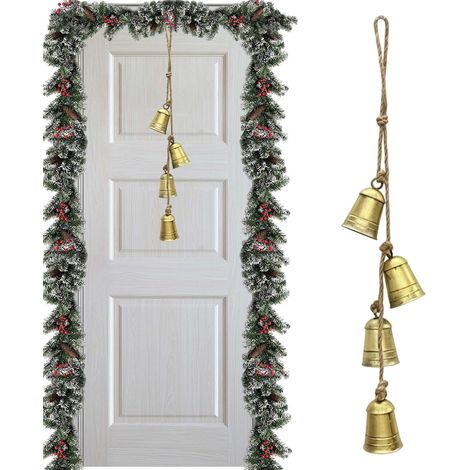 Cloches de Noël Rétro Décoration de Porche de Noël Décor de Cloche à Vache Suspendable pour la Décoration de la Maison Porte d'Entrée Couronne Escalier Rebord de Fenêtre (1/5)