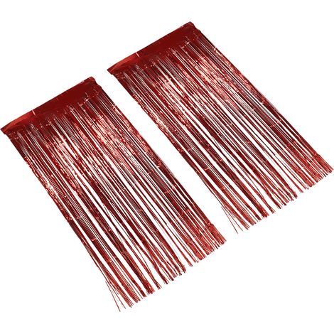 Rideau à franges métallisées (2 pièces) - Décor de scène pour mariage, fiançailles, enterrement de vie de jeune fille, anniversaire, etc. - Rouge (1/5)