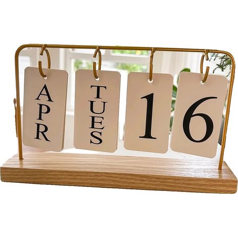 Desktop-Kalender, dekoratives Metall-Design, kompakter Zeitplaner, Gold (1/2)